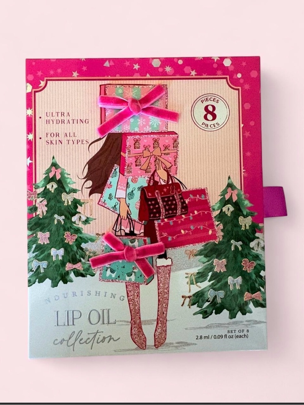 Pink Lip Oil Holiday Set - Nourishing Gloss Collection (8-Pack)